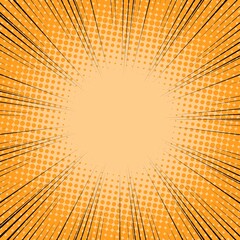 Radial Speed Line background. Vector illustration. Comic book black and orange radial lines background. Halftone.