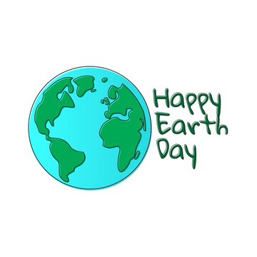 Happy earth day. green and blue world map illustration. vector