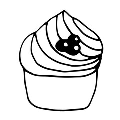 Cupcake with blueberries, vector illustration, doodle hand drawn
