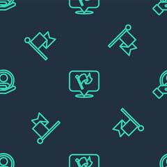 Set line Flag, and Hand for search people on seamless pattern. Vector