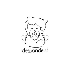 Despondent. Emotion. Human face. Cartoon character. Isolated vector object on white background.