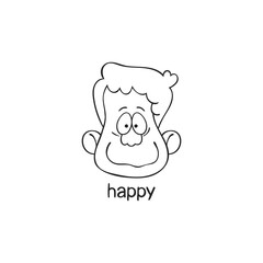 Happy. Emotion. Human face. Cartoon character. Isolated vector object on white background.