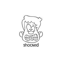 Shocked. Emotion. Human face. Cartoon character. Isolated vector object on white background.