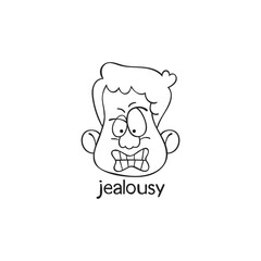 Jealousy. Emotion. Human face. Cartoon character. Isolated vector object on white background.