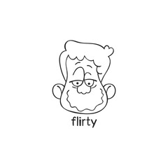 Flirty. Emotion. Human face. Cartoon character. Isolated vector object on white background.