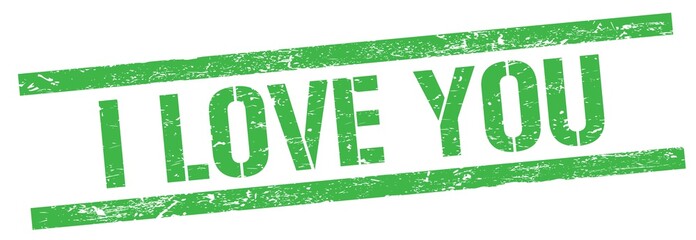 I LOVE YOU text on green grungy rectangle stamp.