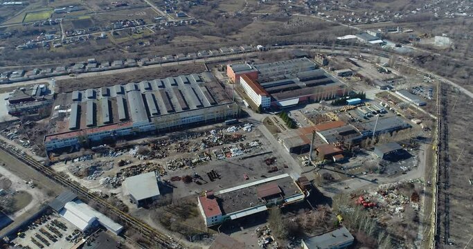 Aerial view of a large factory. Industrial exterior of a factory