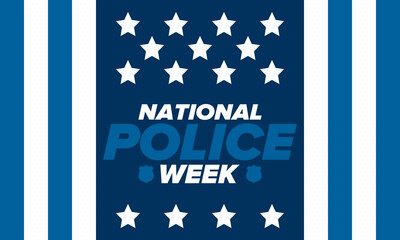 Obraz na płótnie Canvas National Police Week in May. Celebrated annual in United States. In honor of the police hero. Police badge and patriotic elements. Officers Memorial Day. Poster, card, banner. Vector illustration