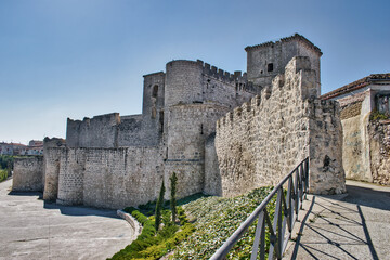 Fototapeta na wymiar Jardines en el castillo medieval del siglo XV de Portillo en la provincia de Valladolid, España
