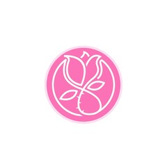 line art rose flower logo with pink round