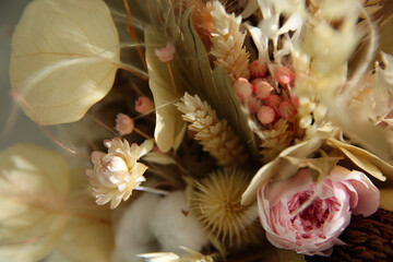 Beautiful elegant dried flower bouquet, closeup view