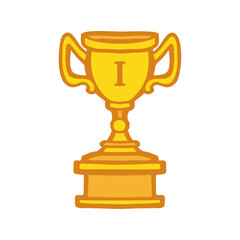 cartoon style golden trophy cup Vector illustration, icon. for design, print