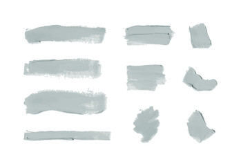 Vector Set of Gray Paint Smudges, Cosmetics Textures, Textured Design Element Isolated on White Background.