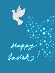 Cartolina buona Pasqua in inglese. Happy Easter. Colomba bianca.