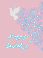 Cartolina buona Pasqua in inglese. Happy Easter. Colomba bianca.