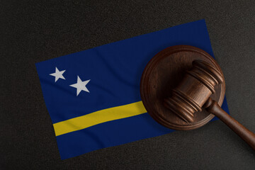 Judges gavel and the flag of Curacao. Law and Justice. Constitutional law