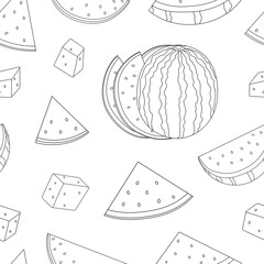 Seamless pattern watermelon graphics black and white coloring vector illustration