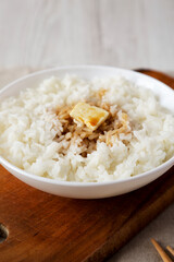 Homemade Japanese Butter Sauce Rice, low angle view.