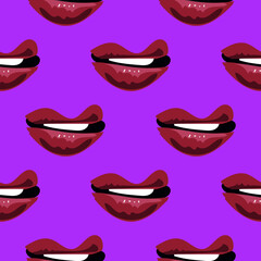 Red female lips collection. Collection of woman s lips expressed Vector illustration of sexy woman s lips. Smile, kiss. beauty concept, Pop art, Trendy background.