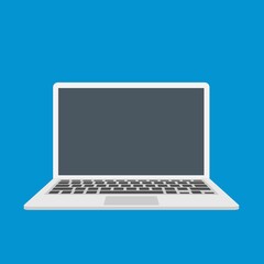 Flat design laptop isolated on blue background. Vector
