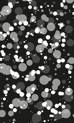 Monochromatic transparent white and gray bubbles in black space. Old film style. Smooth, airy or liquid wallpaper or poster. Great as backdrop or overlay, design element or print.