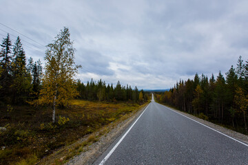 Fototapeta na wymiar Autumn landscape in Muonio, Lapland, Northern Finland