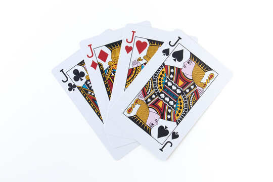 Four Jacks playing cards for poker casino game isolated on white background.