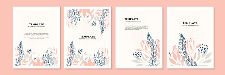 Social media stories and post creative Vector set. Background template with copy space for text and images design by abstract colored shapes, line arts , Tropical leaves warm color of the earth tone