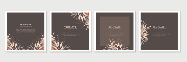 Social media stories and post creative Vector set. Background template with copy space for text and images design by abstract colored shapes, line arts , Tropical leaves warm color of the earth tone