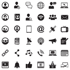 Media And Communication Icons. Black Flat Design. Vector Illustration.