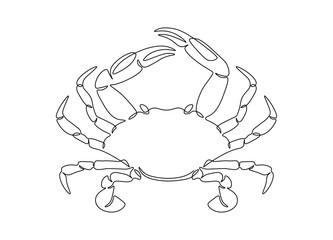 One line drawing of crab. Hand drawn seafood logo, minimalist design single line style for print, posters, restaurant icon. Vector illustration