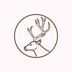 llustration of northern reindeer head. Simple contour vector illustration for emblem, badge, insignia.