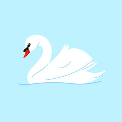 Cute swan - cartoon bird character. Vector illustration in flat style isolated on gray background.