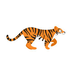 Fototapeta na wymiar Cute tiger - cartoon animal character. Vector illustration in flat style isolated on gray background.