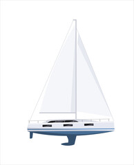 Expensive yacht boat with sail and mast isolated on white