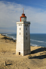 shadow at the Lighthouse in Lökken, Danmark, Europe, lost place, the original location of the...
