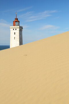 Lighthouse in L&ouml;kken, Denmark, Europe, lost place, the original location of the lighthouse bevor relocation, coast, left, portrait direktion