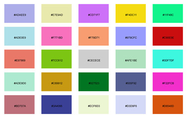 Collection of different color samples on white background, illustration