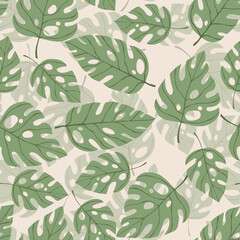 Floral seamless with hand drawn color exotic monstera leaves. Cute summer background. Tropic green branches. Modern floral compositions. Fashion vector illustration for wallpaper, fabric, textile