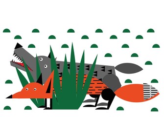 Stylized wolf and fox on a white background. Computer Graphics
