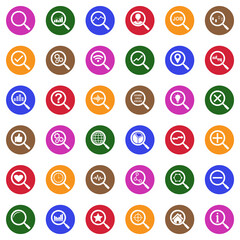 Magnifier Icons. White Flat Design In Circle. Vector Illustration.