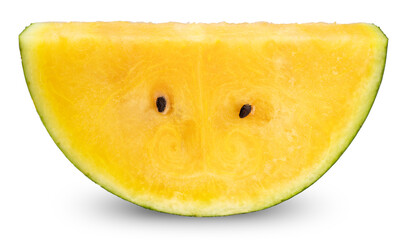 Sweet Yellow Watermelon isolated on white background, Yellow watermelon with Slices on white background With clipping path.