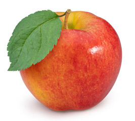 Fresh Red apple isolated on white background, Red Envy apple with leaves on white background With clipping path