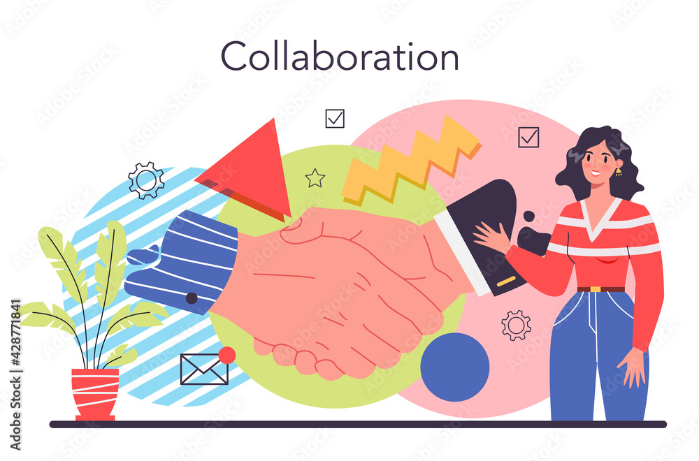 Poster collaboration concept. office characters working in team. idea of success