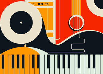 Banner template with abstract musical instruments. Jazz concept art.