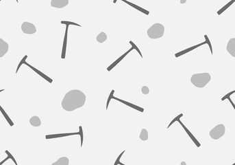 Rock pick hammer and stone seamless pattern.