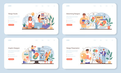 Designer web banner or landing page set. Advert designer or graphic illustrator