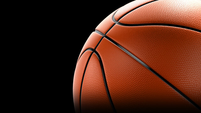 3d render Basketball close-up on the right frame
