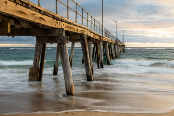 a long exposure of the port noarlunga jetty at sunset in south australia on April 19th 2021