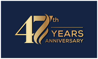 47 Years Anniversary Celebration. Anniversary logo and elegance golden color isolated on black background, vector design - obrazy, fototapety, plakaty